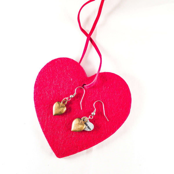 Bronze Heart Charms Earrings - Maiden-Art