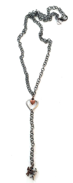 Heart and cupid necklace in silver and copper. Perfect for valentines day, valentines day gift, gift for her. In 2 colors. - Maiden-Art
