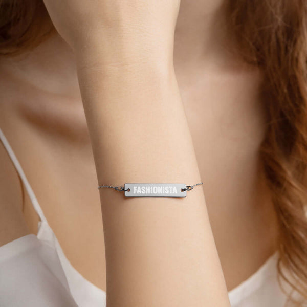 "Fashionista" Engraved Silver Bar Chain Bracelet - Personalize Design - Maiden-Art