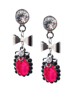Hot pink dangle and drop earrings with crystals - Maiden-Art
