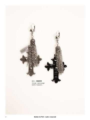 Dangle and Drop Earrings with cross pendants, tassels and crystals in antique silver plated brass. - Maiden-Art