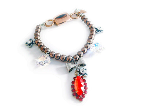 Beaded bracelet with orange rhinestones - Maiden-Art