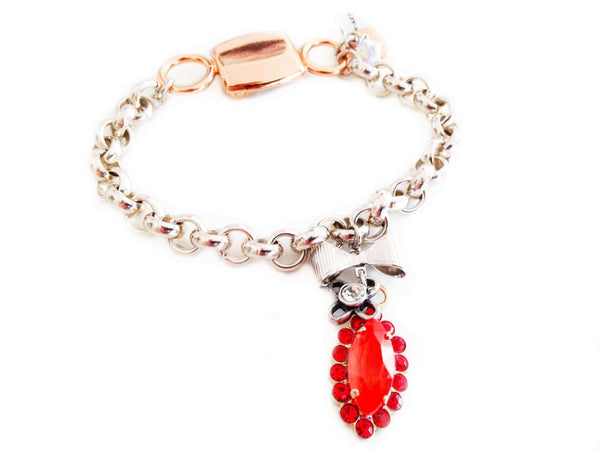 Chain and link bracelet with orange crystals and silver, rose gold plated brass. - Maiden-Art