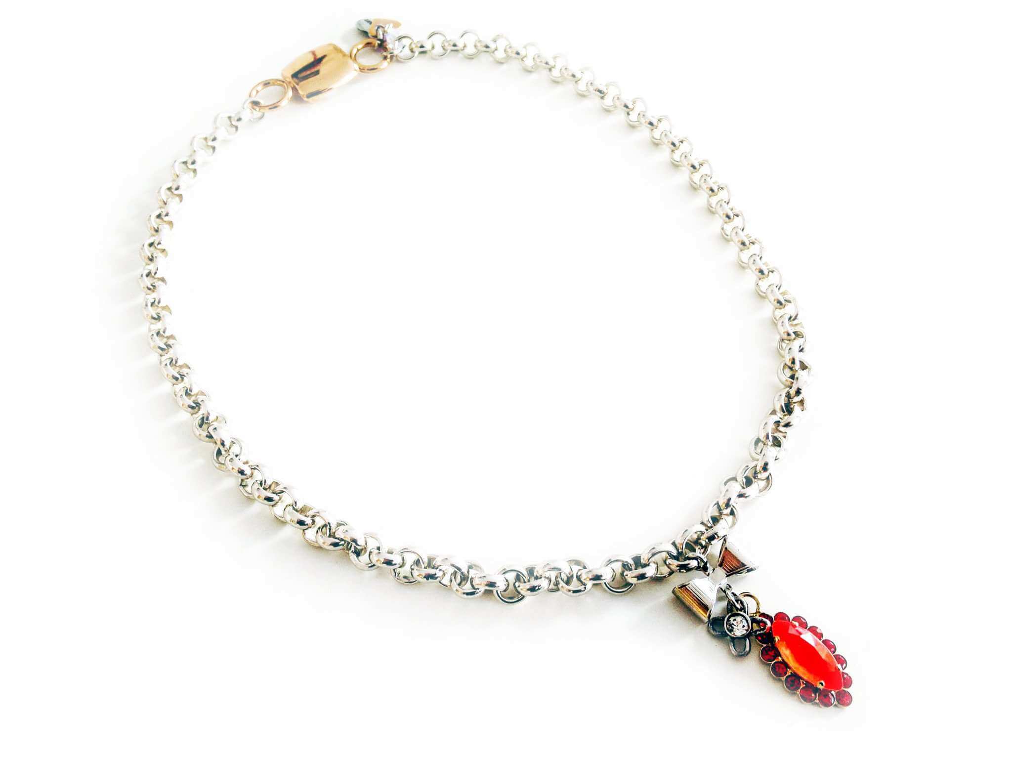 Orange crystal necklace with silver plated brass - Maiden-Art