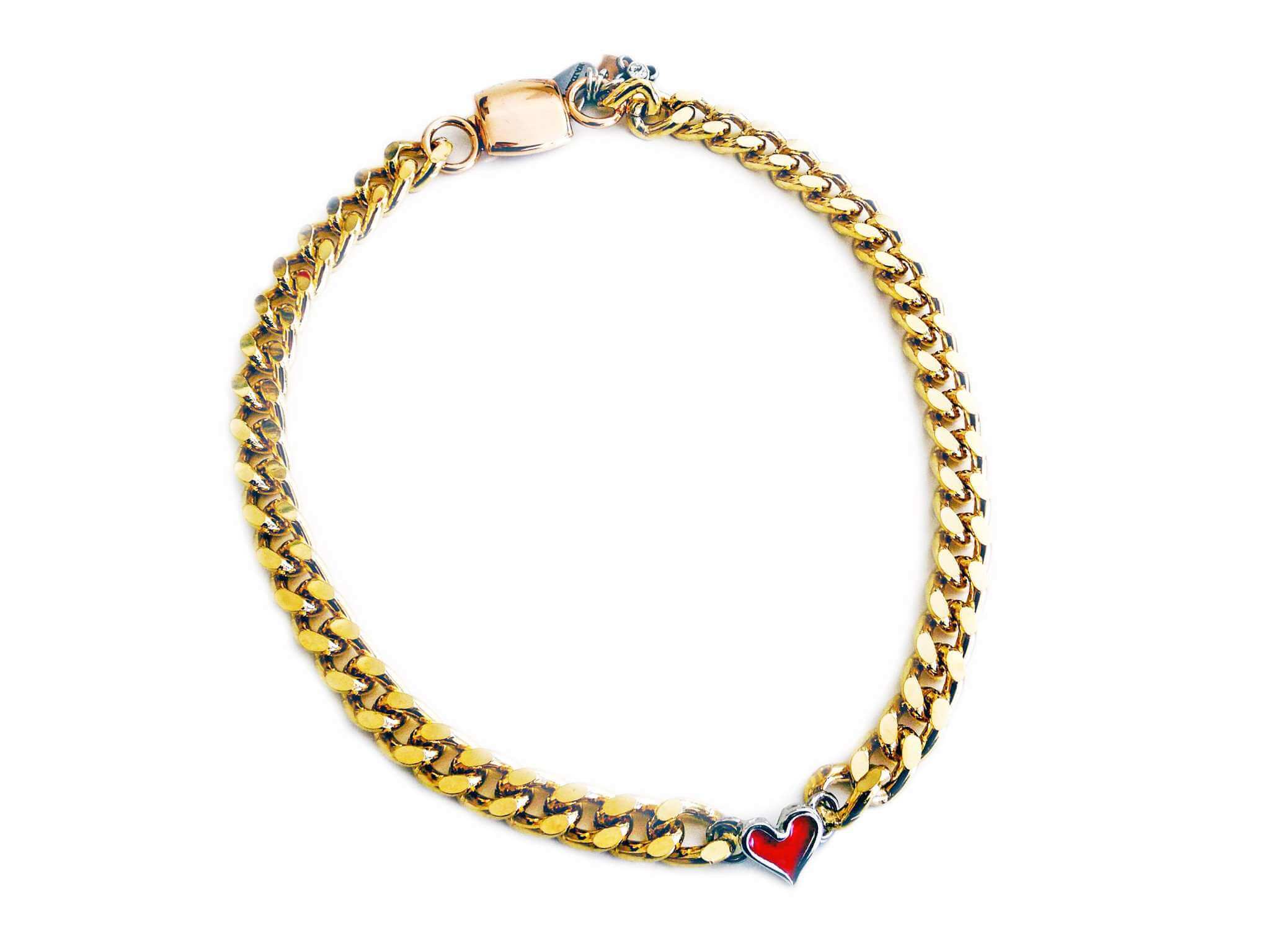 Gold chain necklace with red heart shaped charm. - Maiden-Art
