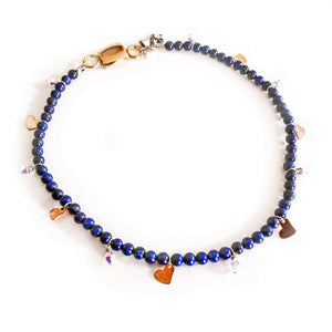 Lapis lazuli gem stone necklace with rose gold charms - Maiden-Art