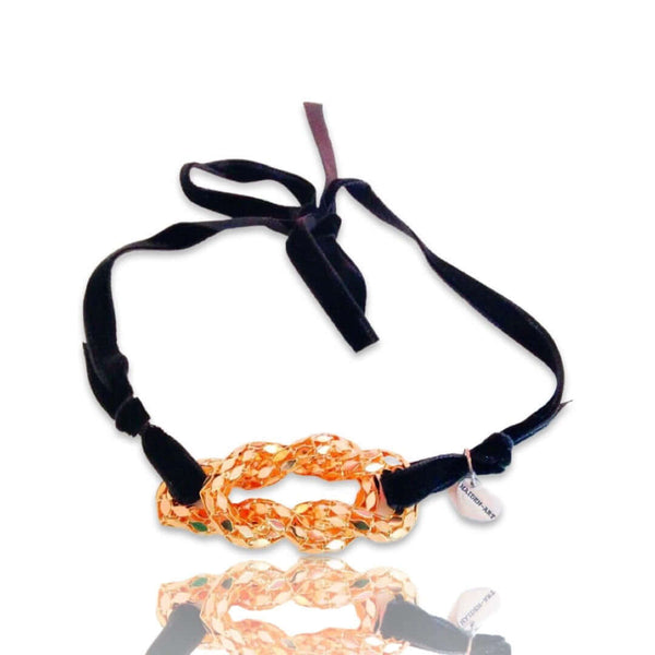 18kt Gold Plated Knot and Black Velvet Choker necklace. Self-Tie Black Choker. - Maiden-Art