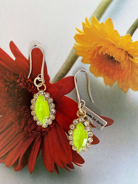 Lime Green Statement Earrings and Rhinestones. - Maiden-Art