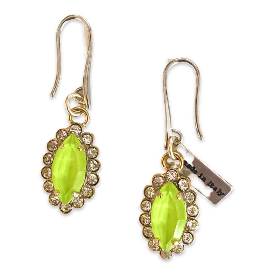 Lime Green Statement Earrings and Rhinestones. - Maiden-Art