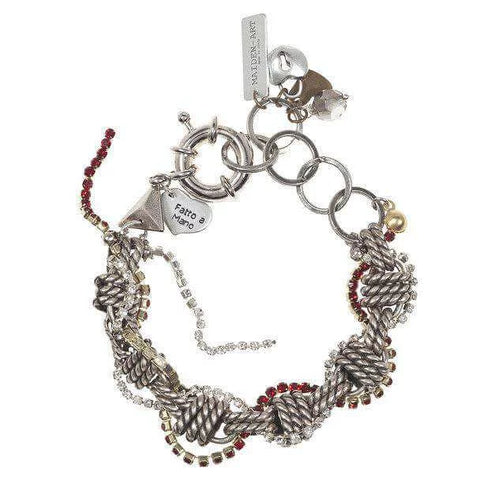 Red Crystals and Silver Tone Chain Bracelet. - Maiden-Art